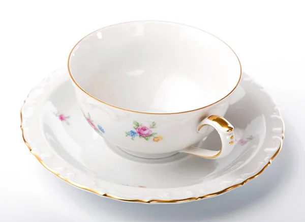 Tasse Thé Vintage Paire Soucoupe Décorée Avec Ornement Floral Bordure — Photo