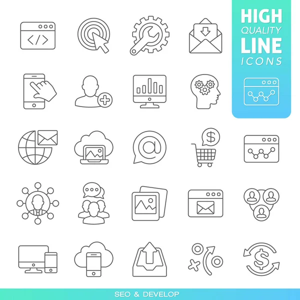 SEO and development high quality trendy black line icons. Vector