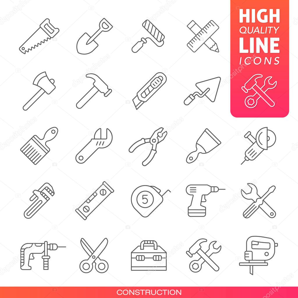 Construction tools high quality line icons.  Vector