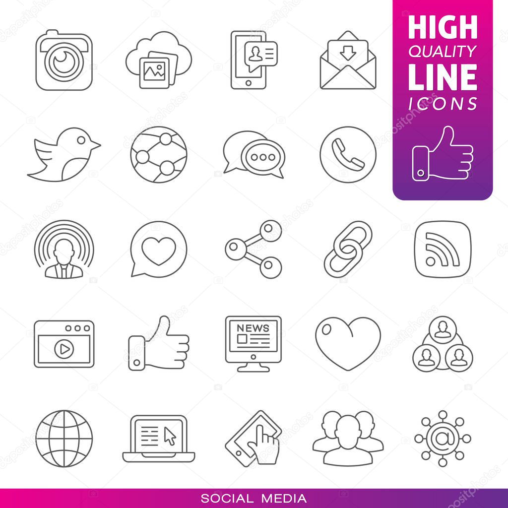 Social media high quality line icons.  Vector