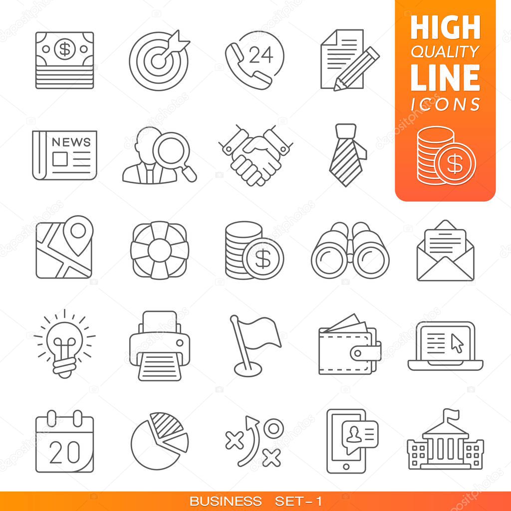 Business and finance high quality trendy line icons set 1. Vector