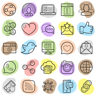 Sosyal ağ trendy simgeleri ayarlayın. Vektör çizimi