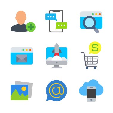 Pazarlama ve seo renkli trendy simge paketi 3. Vektör