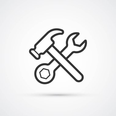 Çekiç ve anahtar hattı düz simgesi. Vektör eps10