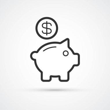 Piggy banka düz çizgi trendy siyah simge. Vektör eps10