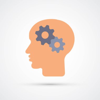 Dişliler trendy sembolü ile renkli kafa. Vektör çizimi