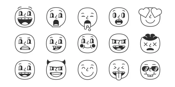 Sonrisa en blanco y negro. Emoji se enfrenta al paquete de moda. Vector eps10 — Archivo Imágenes Vectoriales