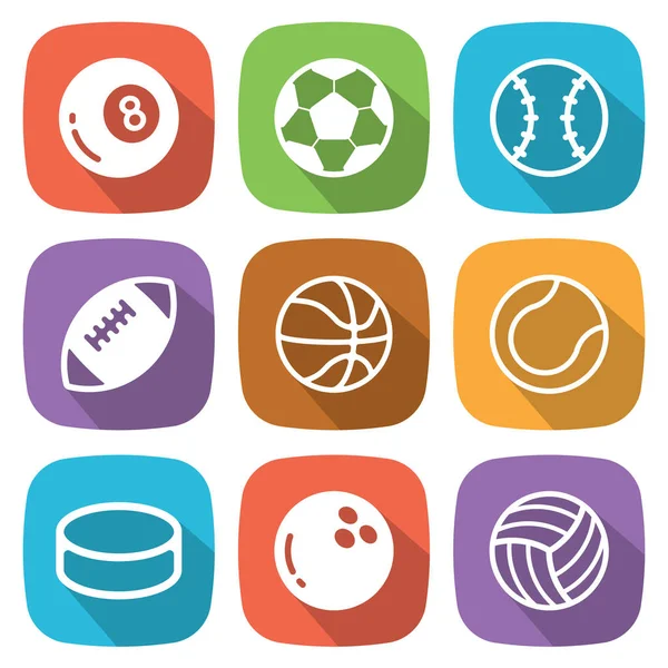 Bolas de deporte icono plano con sombra. Vector — Archivo Imágenes Vectoriales