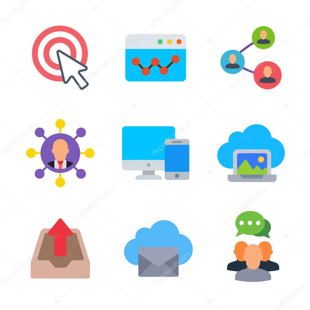 Marketing and seo colored trendy icon pack 2. Vector