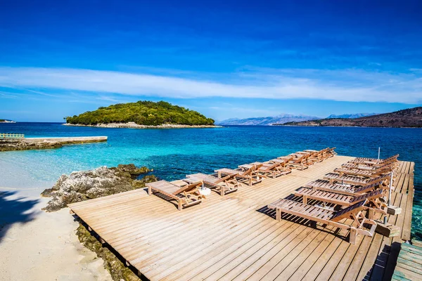 Empty Deckchairs In Ksamil -  Butrint NP, Albania — Stock Photo, Image