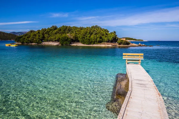 Wooden Pier In The Sea - Ksamil, Albania, Europe — Stock Photo, Image