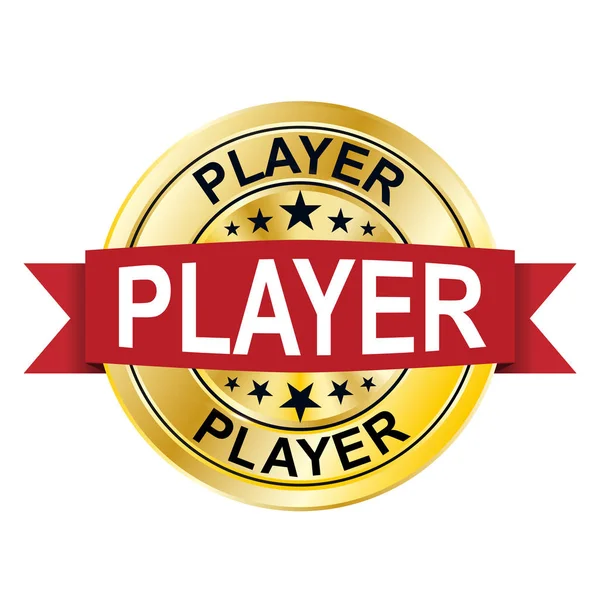 Spelare röda runda gyllene web mynt medalj badge — Stock vektor