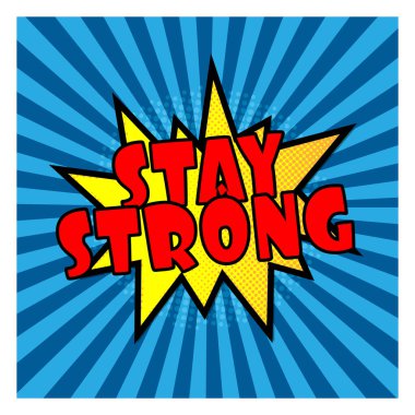 komik patlama konuşma balonu mavi zemin üzerine