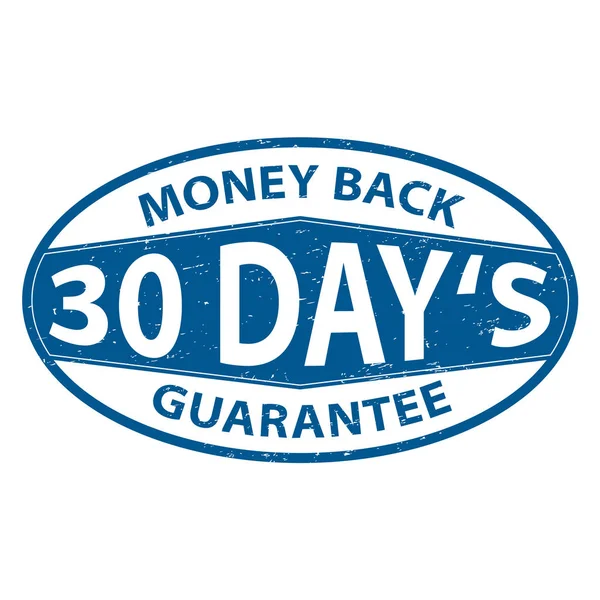 30 dias dinheiro de volta garantia redonda azul borracha selo grungy ilustração —  Vetores de Stock