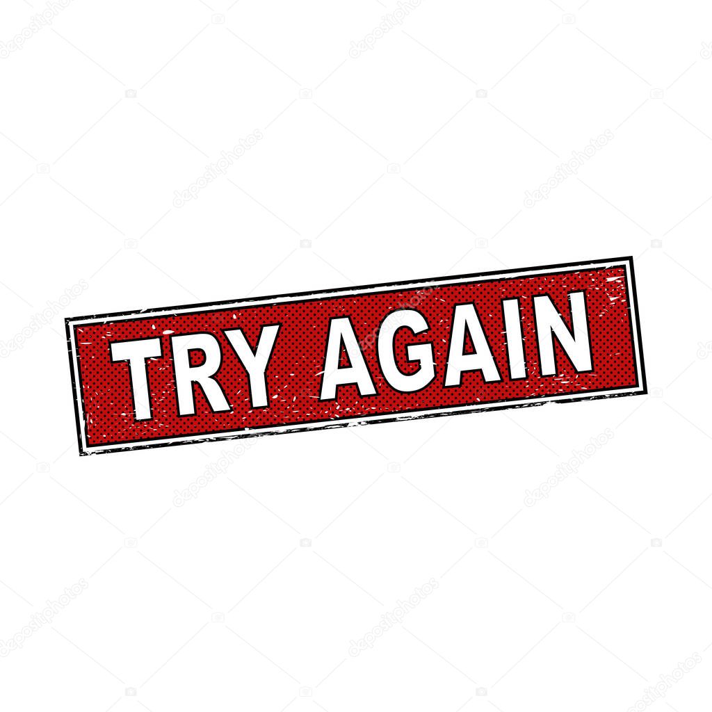 try again red dirty grungy comic dots square rubber stamp