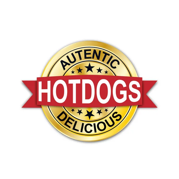 Autentici deliziosi hotdog oro rotondo medaglia sigillo web — Vettoriale Stock