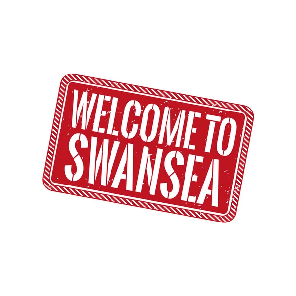 Rojo bienvenido a Swansea aislado etiqueta de sello de goma cuadrada — Vector de stock