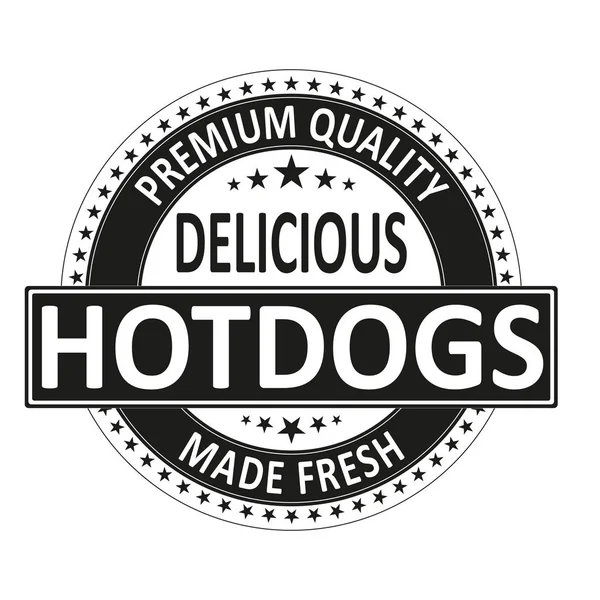 Nero di alta qualità deliziosi hot dog fatto fresco isolato etichetta timbro di gomma quadrata — Vettoriale Stock