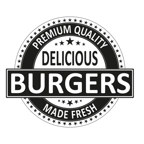 Nero di alta qualità deliziosi hamburger fatto fresco isolato etichetta timbro di gomma quadrata — Vettoriale Stock