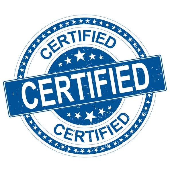 Selo de borracha grungy redondo azul certificado com estrelas — Vetor de Stock