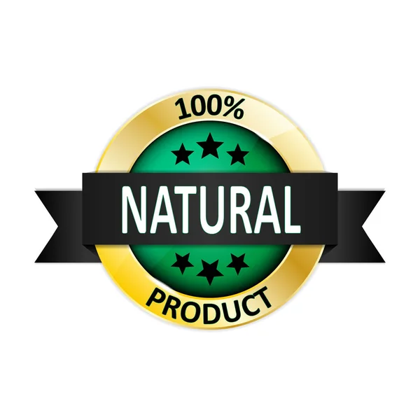 100 producto natural oro ronda medalla sello web — Vector de stock