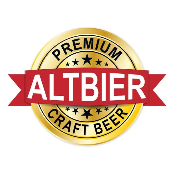 Prémium altbier kézműves sör kerek fényes arany érem web tömítés — Stock Vector