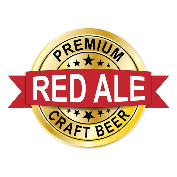 Prémium piros ale kézműves sör kerek fényes arany érem web tömítés — Stock Vector