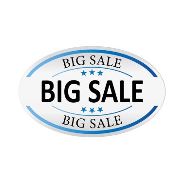 Mavi büyük satış kağıt simgesi beyaz arka planda metin teklif