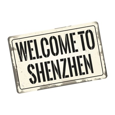 Shenzhen antika Vintage paslı metal işareti, vektör illüstrasyon hoş geldiniz