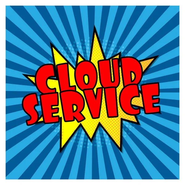 Cloud service comic bubble text Pop art style Radial lines background Explosion vector illustration Efeito meio-tom — Vetor de Stock