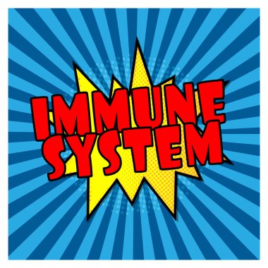 bağışıklık sistemi komik kabarcık metin Pop art tarzı Radyal çizgiler arka plan Patlama vektör illüstrasyon Halftone etkisi