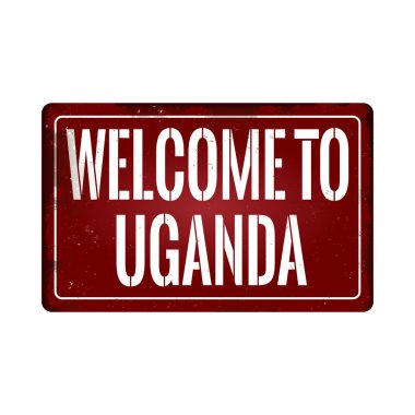 Hoşgeldiniz beyaz bir arka plan, vektör illüstrasyon üzerinde uganda vintage paslı metal işareti