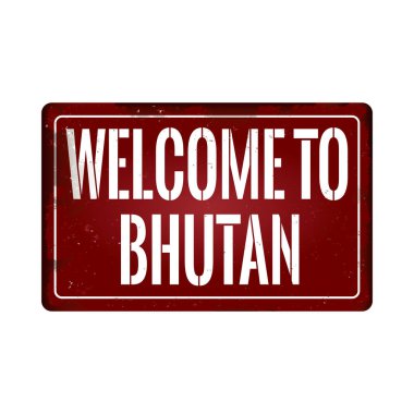 Hoşgeldiniz beyaz bir arka plan, vektör illüstrasyon üzerinde bhutan vintage paslı metal işareti