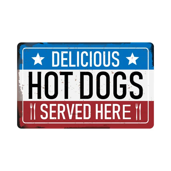 Segno metallo vintage - Hot Dogs - Vector EPS10. Effetti grunge e arrugginiti possono essere facilmente rimossi per un aspetto più pulito . — Vettoriale Stock
