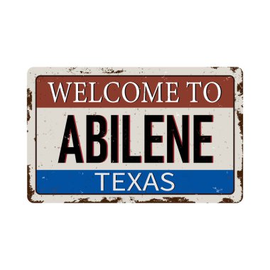 Beyaz arka plan üzerinde Abilene Texas vintage paslı metal işareti hoş geldiniz