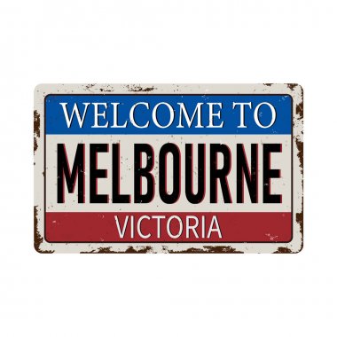 Vintage Hoşgeldiniz Melbourne Victoria Avustralya tin paslı web işareti