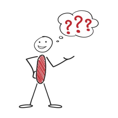 Karikatür büyük soru işareti ile karışık sopa adam