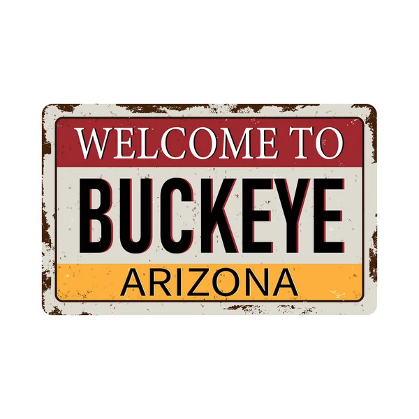 Добро пожаловать в Buckeye Arizona винтажный ржавый металлический знак на белом фоне, векторная иллюстрация — стоковый вектор