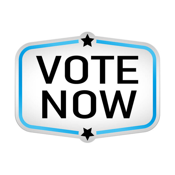 голосовать теперь синий веб-бумажный веб-знак на белом
