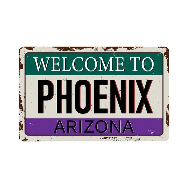 Witamy w Phoenix Arizona rocznika zardzewiałe metal znak na białym tle, wektor ilustracji — Wektor stockowy