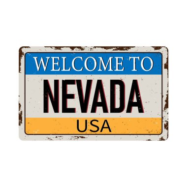 Beyaz arka plandaki Nevada klasik paslı metal tabelasına hoş geldiniz.