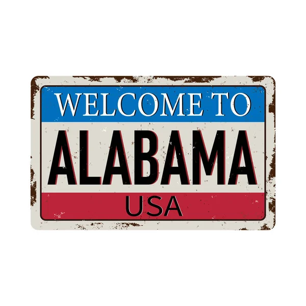 Cartel metálico oxidado vintage de Alabama sobre fondo blanco, ilustración vectorial — Vector de stock