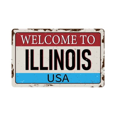 Illinois vintage paslı metal oturum vektör çizim, beyaz bir arka plan