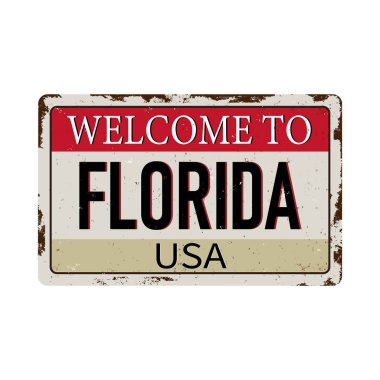 Florida vintage paslı metal oturum vektör çizim, beyaz bir arka plan