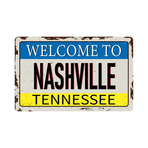 Bienvenido a la muestra de metal oxidado vintage de Nashville sobre fondo blanco, ilustración vectorial — Vector de stock