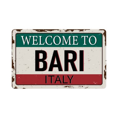 Bari İtalya hoş geldiniz-vektör illüstrasyon-Vintage paslı metal işareti