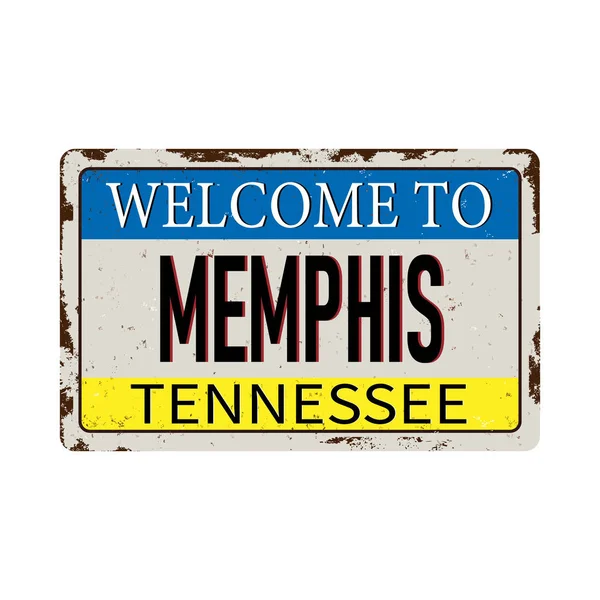Bienvenue au panneau métal rouillé vintage Memphis sur fond blanc, illustration vectorielle — Image vectorielle