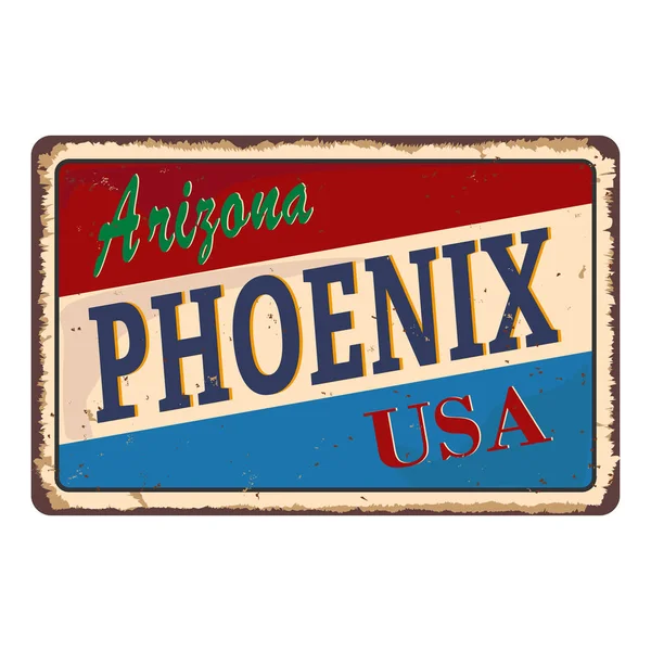 Cartel metálico vintage Phoenix Arizona USA ciudad. Recuerdos de viaje sobre fondo dañado grunge . — Archivo Imágenes Vectoriales