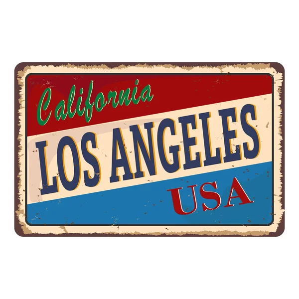 Los angeles california vintage rostiges Metallschild auf weißem Hintergrund, Vektorillustration — Stockvektor