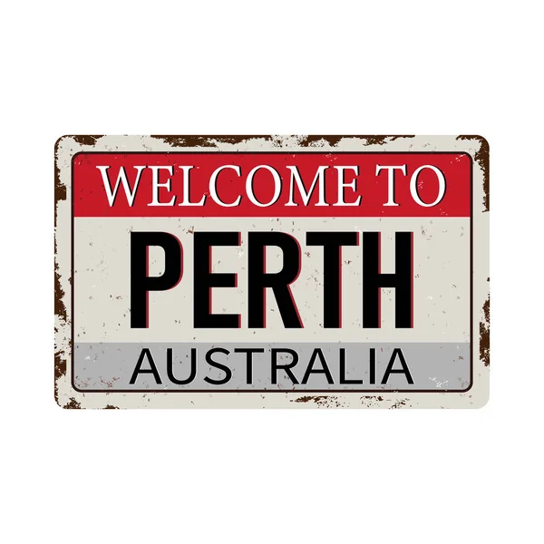 Välkommen till Perth Australia Rusty plack skylt på vit bakgrund — Stock vektor